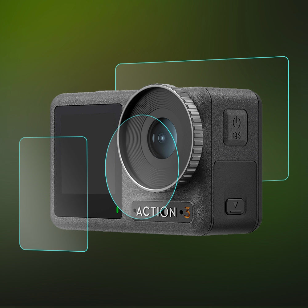 BRDRC for DJI Osmo Action 3 Camera Tempered Glass Film Explosion-proof Screen Lens Protector Set