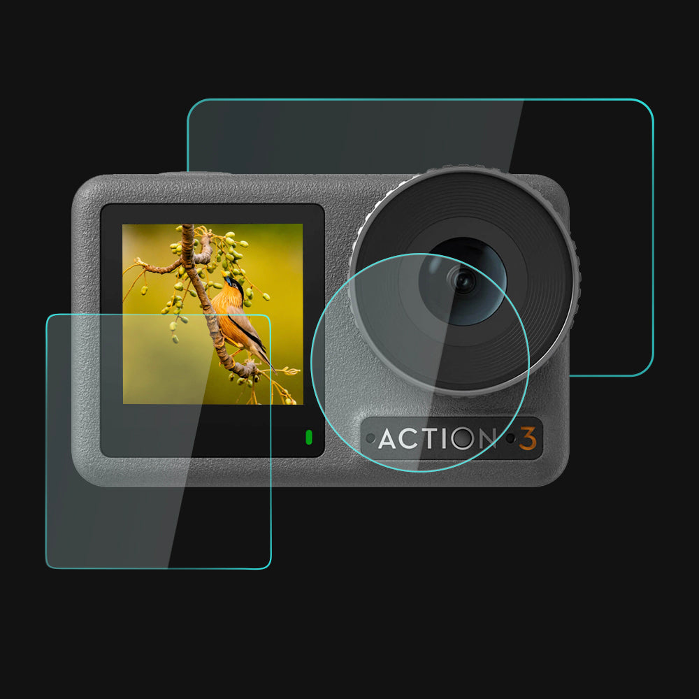 BRDRC for DJI Osmo Action 3 Camera Tempered Glass Film Explosion-proof Screen Lens Protector Set