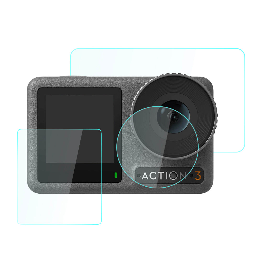 BRDRC for DJI Osmo Action 3 Camera Tempered Glass Film Explosion-proof Screen Lens Protector Set