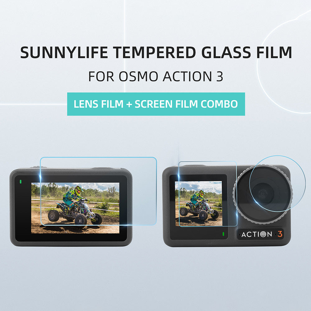 Uniqkart OA3-BHM494 3Pcs / Set for DJI Osmo Action 3 Tempered Glass Screen Protector Camera Lens Film + Screen Film Combo