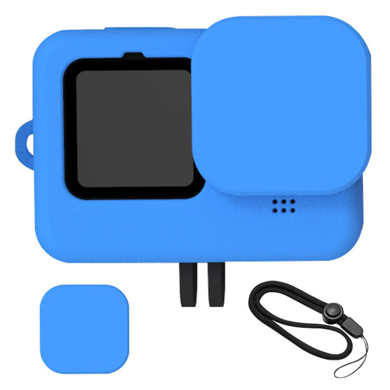 Uniqkart for GoPro 9 / 10 Action Camera Silicone Cover Anti-drop Protective Sleeve with Lens Cover and Anti-lost Rope - Blue
