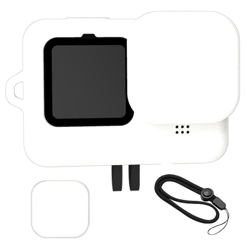 for GoPro 9 / 10 Action Camera Silicone Cover Anti-drop Protective Sleeve with Lens Cover and Anti-lost Rope - White