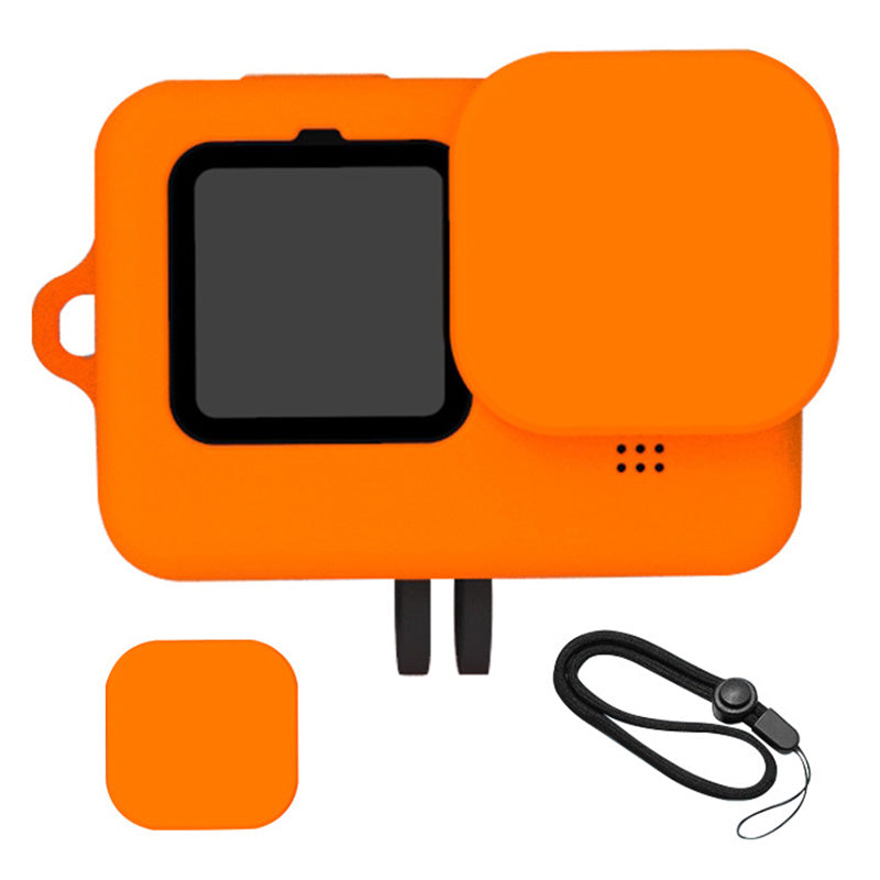 Uniqkart for GoPro 9 / 10 Action Camera Silicone Cover Anti-drop Protective Sleeve with Lens Cover and Anti-lost Rope - Orange