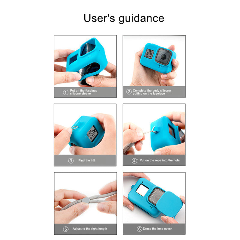 for GoPro 9 / 10 Action Camera Silicone Cover Anti-drop Protective Sleeve with Lens Cover and Anti-lost Rope - Black