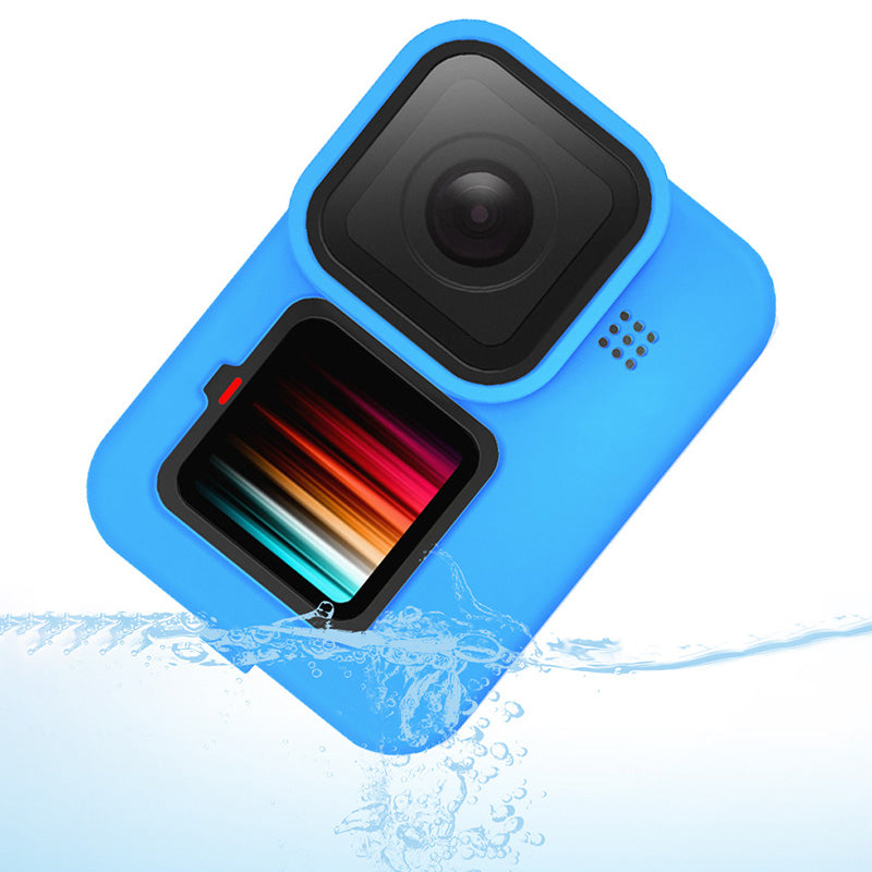 for GoPro 9 / 10 Action Camera Silicone Cover Anti-drop Protective Sleeve with Lens Cover and Anti-lost Rope - Rose