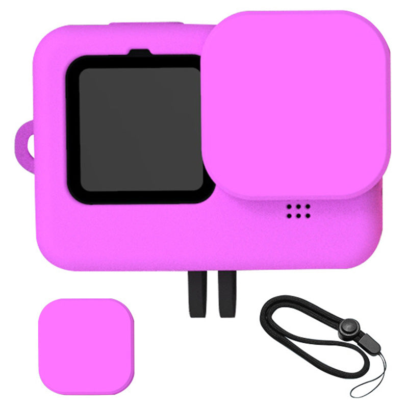 Uniqkart for GoPro 9 / 10 Action Camera Silicone Cover Anti-drop Protective Sleeve with Lens Cover and Anti-lost Rope - Purple