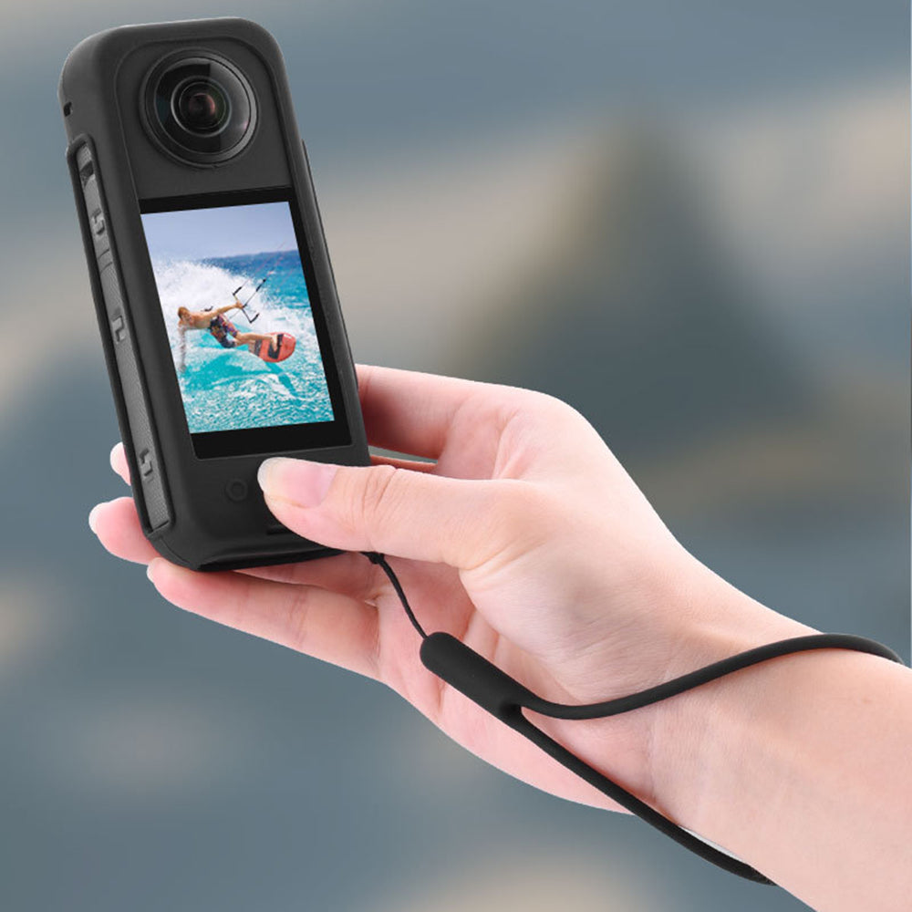 Silicone Case for Insta360 X3 Panoramic Camera Anti-scratch Protective Cover with Strap - Black