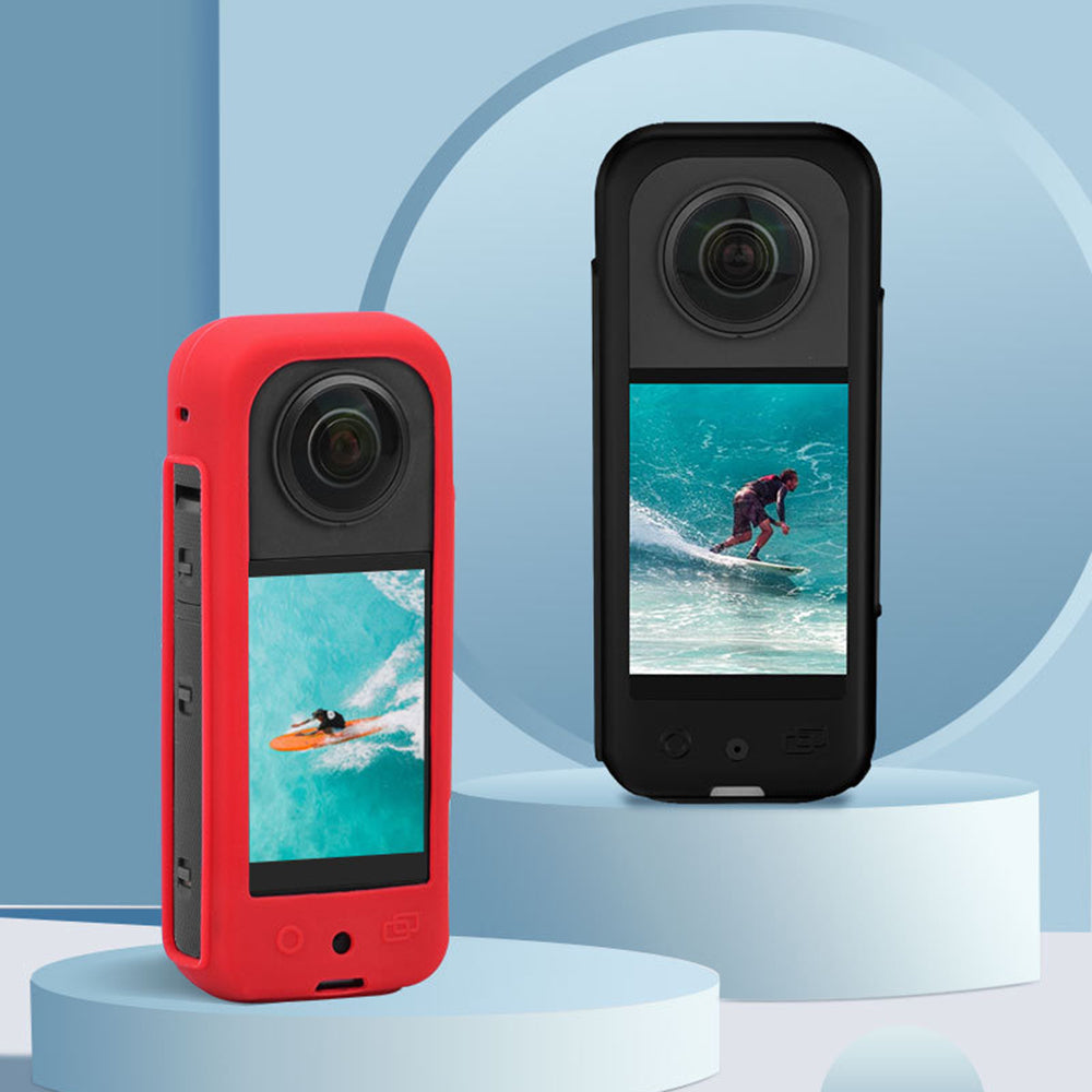 Silicone Case for Insta360 X3 Panoramic Camera Anti-scratch Protective Cover with Strap - Black