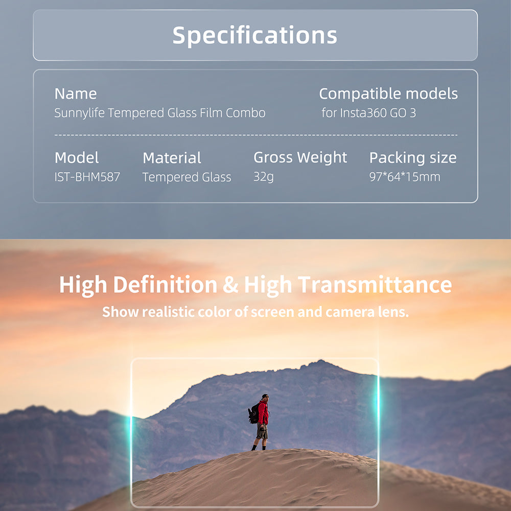 Uniqkart 1Pc For Insta360 GO 3 Action Camera Tempered Glass 9H Hardness Lens Film + Screen Protector Set