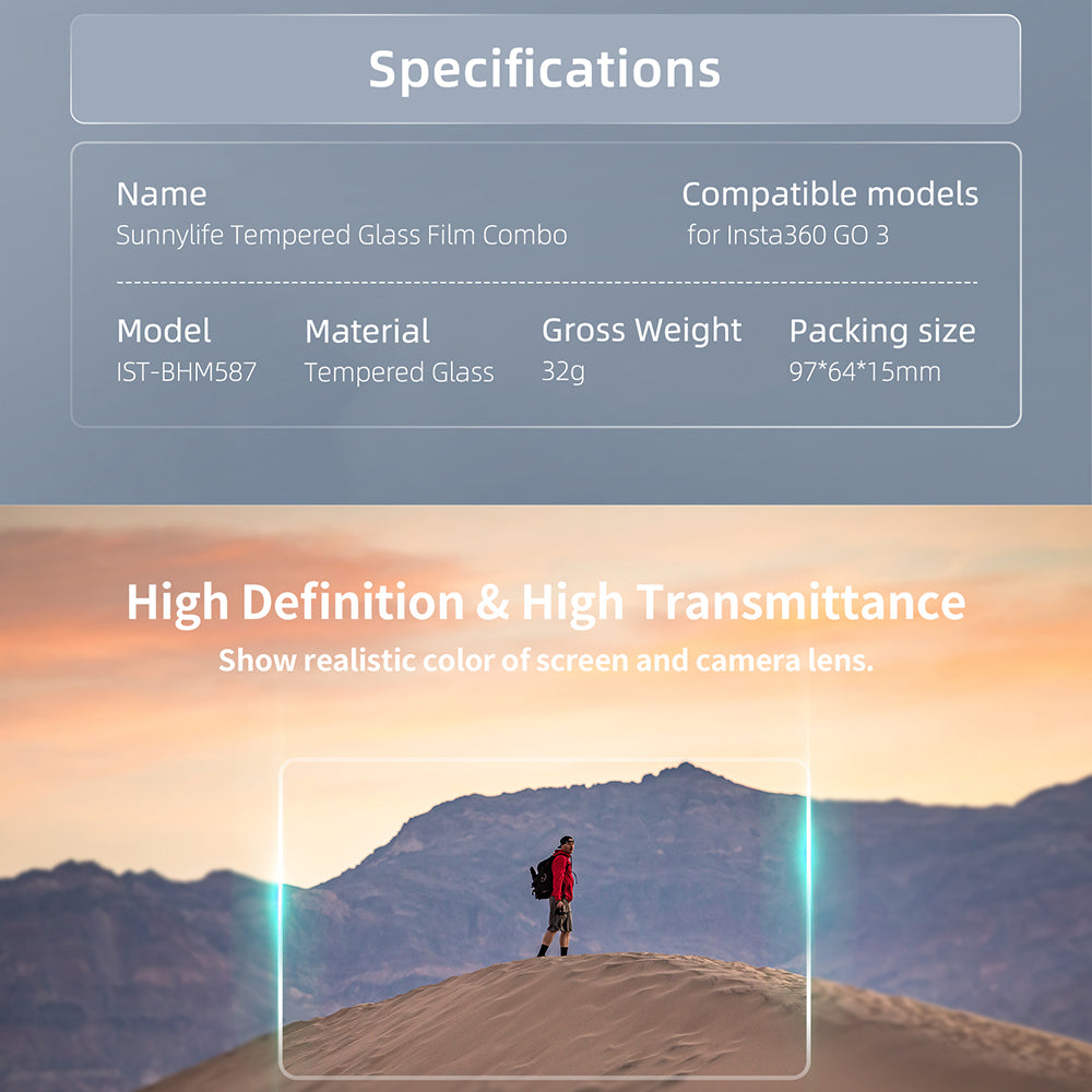 Uniqkart 2Pcs For Insta360 GO 3 0.3mm Ultra Thin Tempered Glass Lens Film + Screen Protector Set