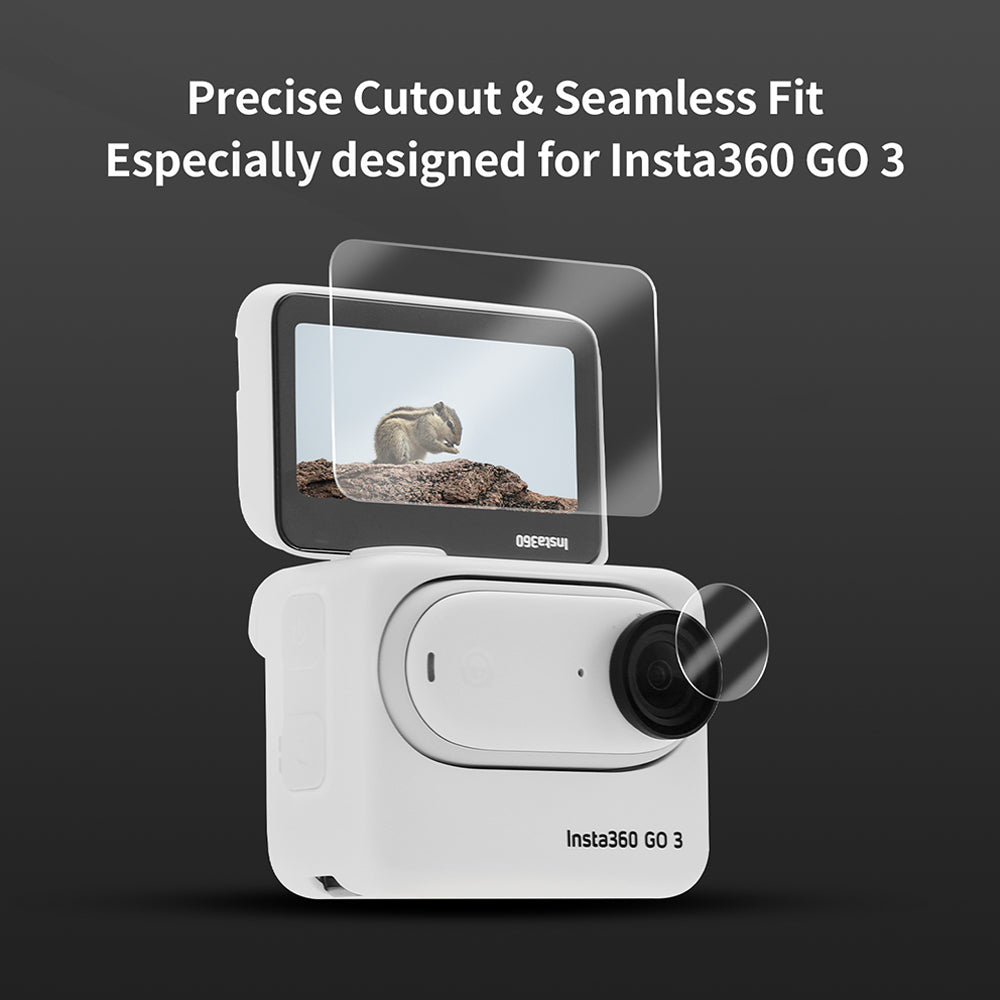 Uniqkart 2Pcs For Insta360 GO 3 0.3mm Ultra Thin Tempered Glass Lens Film + Screen Protector Set