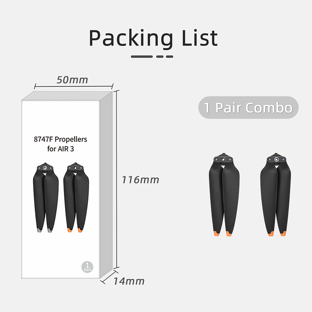 SUNNYLIFE 1 Pair 8747F Silent Blade for DJI Air 3 Noise Reduction Propeller - Black+Orange