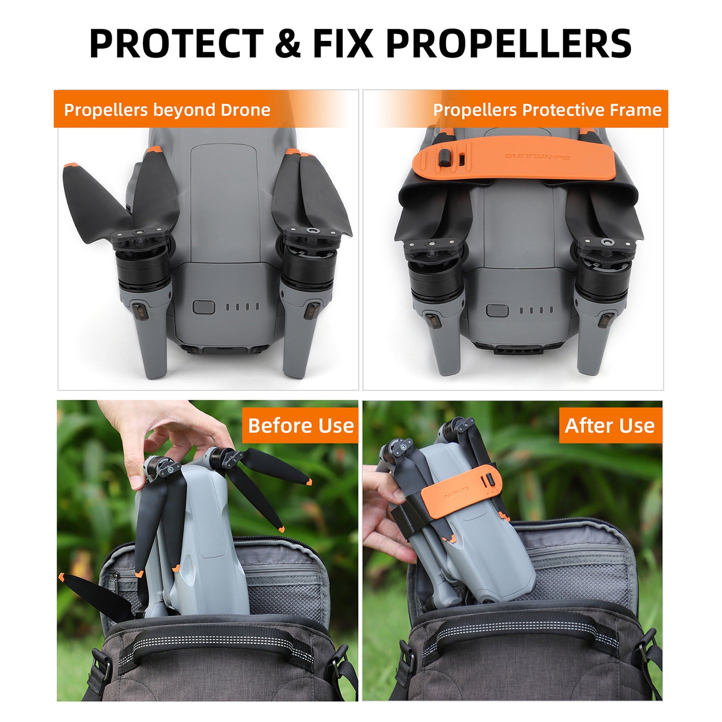 SUNNYLIFE A3-SJ663 For DJI Air 3 Drone Propeller Holder Plastic+Silicone Propeller Fixing Stabilizer - Black