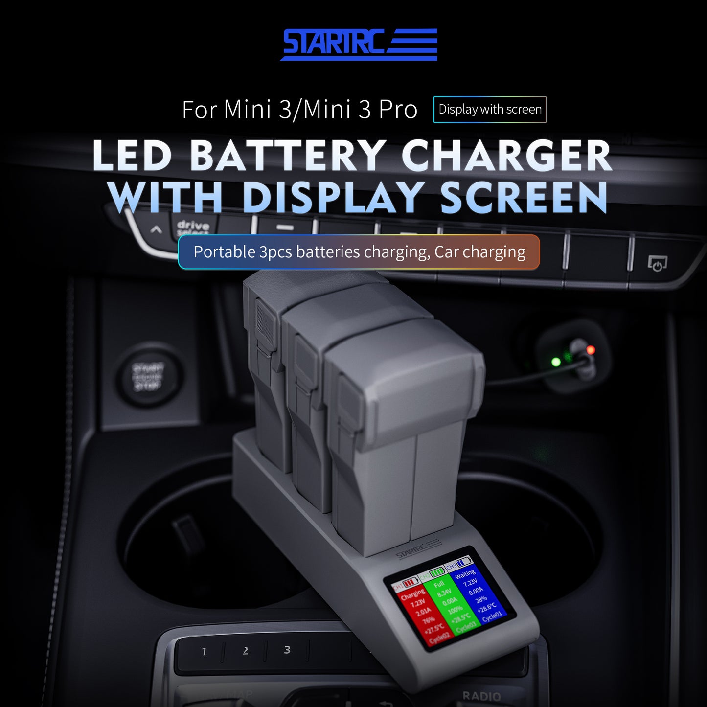 STARTRC ST-1124255 Charging Hub for DJI Mini 4 Pro Series 3-in-1 Drone Battery Charger with LED Display