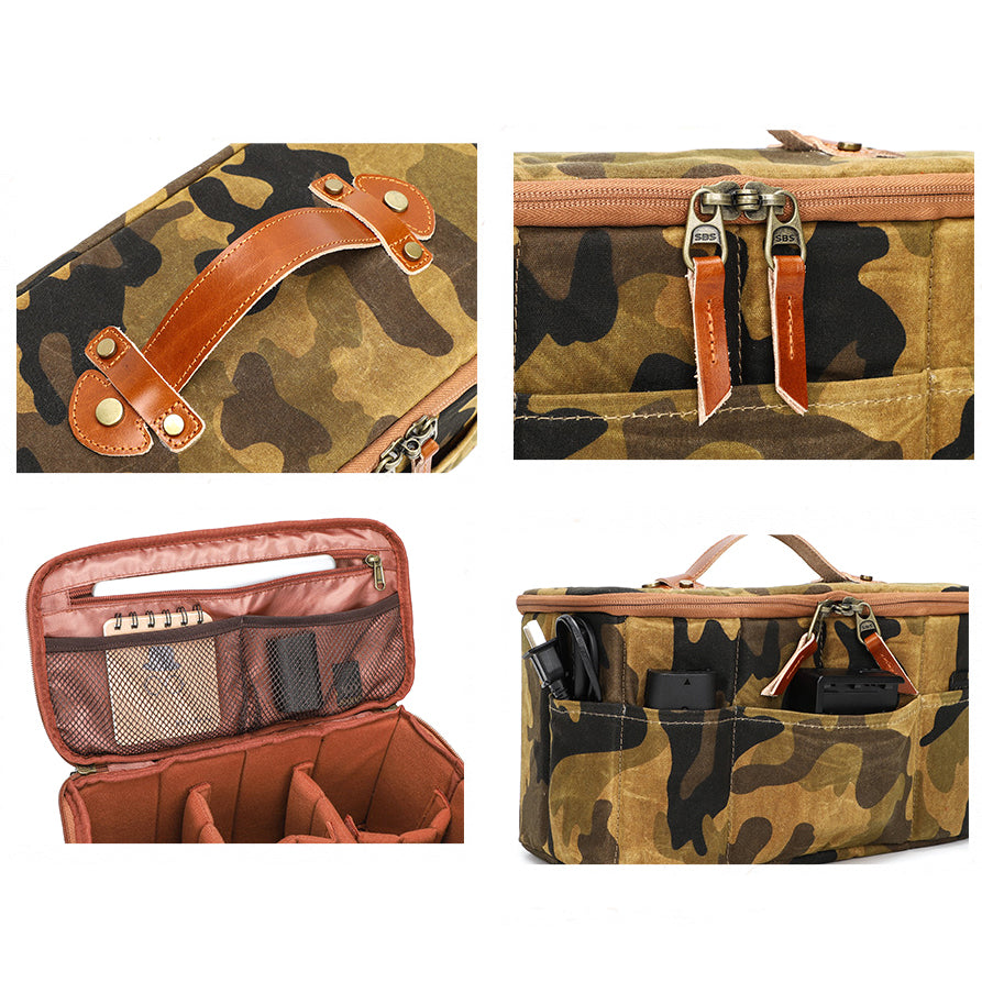 K712 SLR Camera Storage Bag Waterproof Canvas Digital Camera Carrying Handbag - Brown