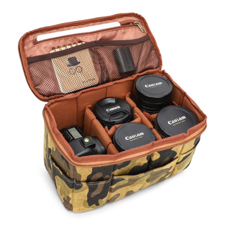 K712 SLR Camera Storage Bag Waterproof Canvas Digital Camera Carrying Handbag - Brown