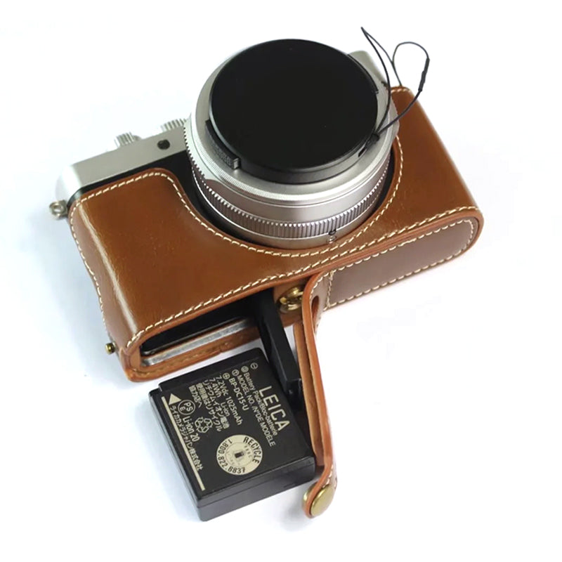 Uniqkart for Leica D-lux7 Replacement Half Camera Case Bottom Opening PU Leather Bag Cover - Brown
