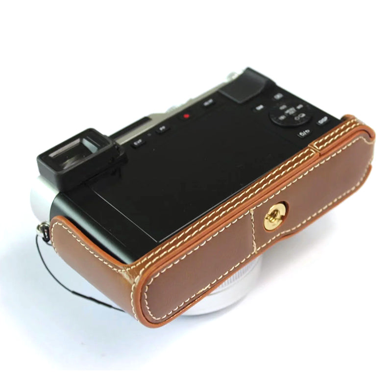 Uniqkart for Leica D-lux7 Replacement Half Camera Case Bottom Opening PU Leather Bag Cover - Brown