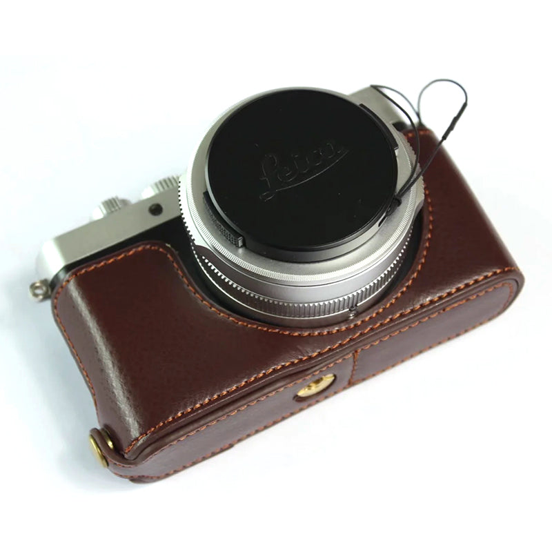 Uniqkart for Leica D-lux7 Camera Case Genuine Leather Half Body Cover - Coffee