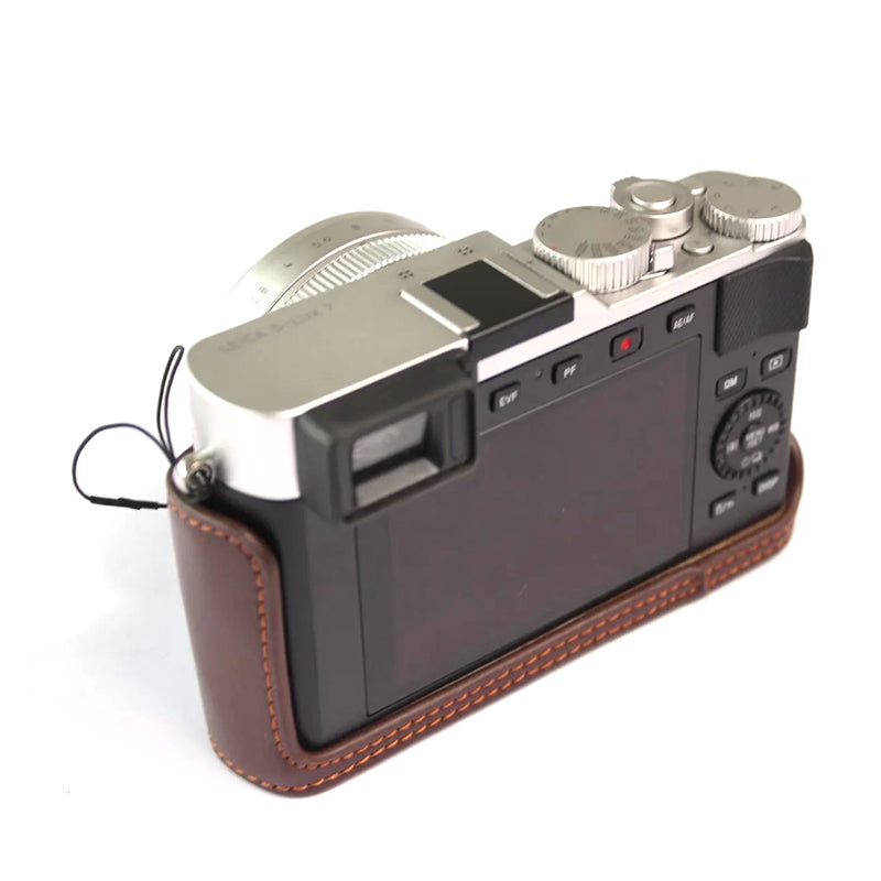 Uniqkart for Leica D-lux7 Camera Case Genuine Leather Half Body Cover - Coffee