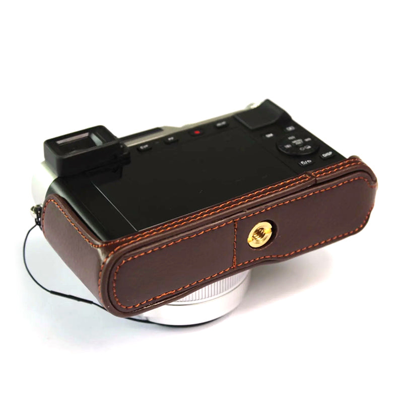 Uniqkart for Leica D-lux7 Camera Case Genuine Leather Half Body Cover - Coffee