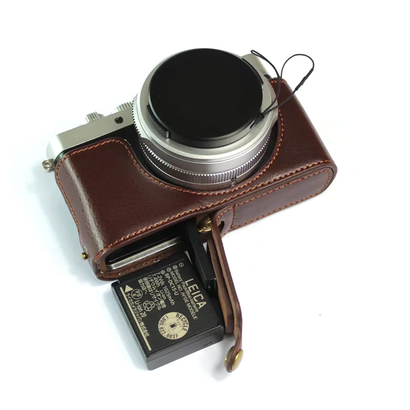 Uniqkart for Leica D-lux7 Camera Case Genuine Leather Half Body Cover - Coffee