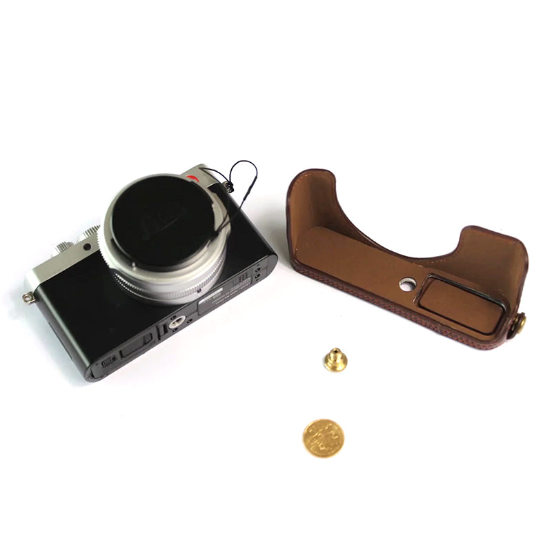 Uniqkart for Leica D-lux7 Camera Case Genuine Leather Half Body Cover - Coffee