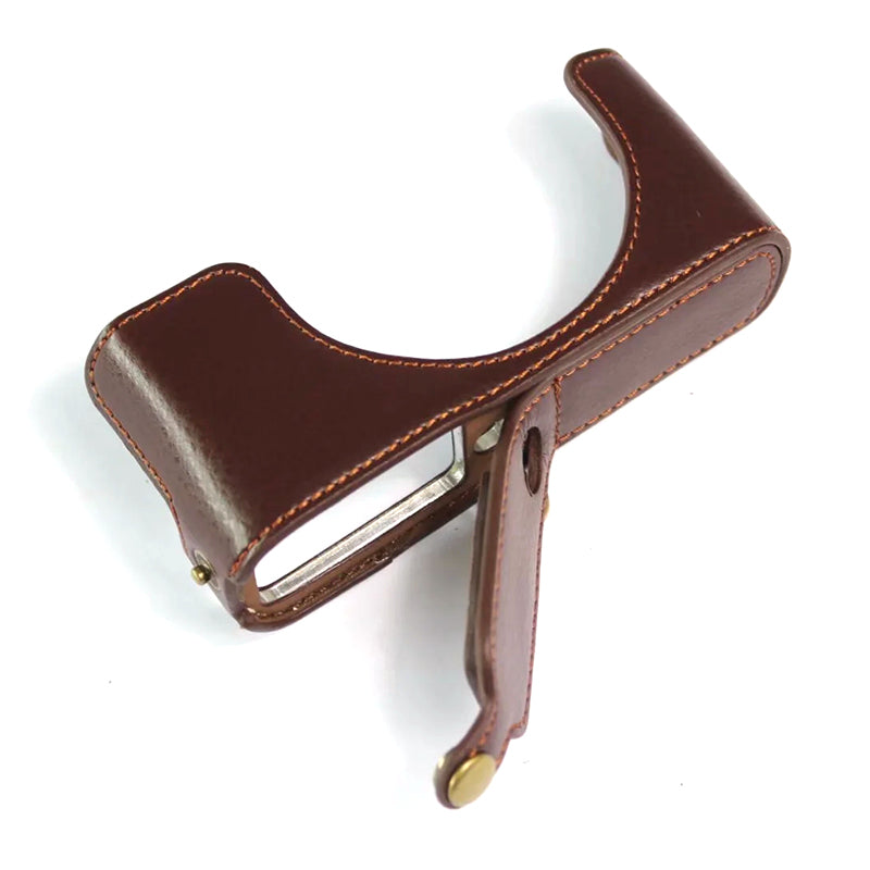 Uniqkart for Leica D-lux7 Camera Case Genuine Leather Half Body Cover - Coffee