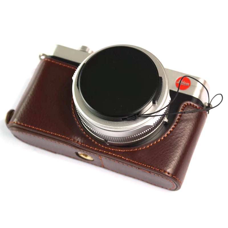 Uniqkart for Leica D-lux7 Camera Case Genuine Leather Half Body Cover - Coffee