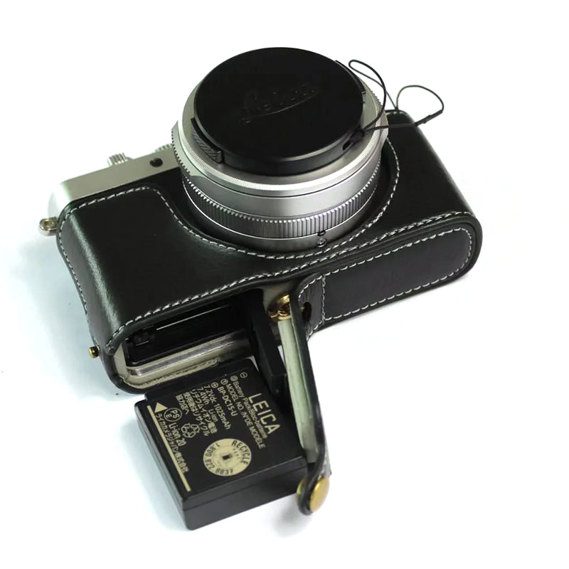 Uniqkart for Leica D-lux7 Camera Case Genuine Leather Half Body Cover - Black