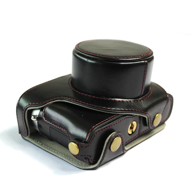 PU Leather Digital Camera Bag for Leica D-LUX 7 Battery Opening Design Protective Cover with Lens Pouch and Shoulder Strap - Black