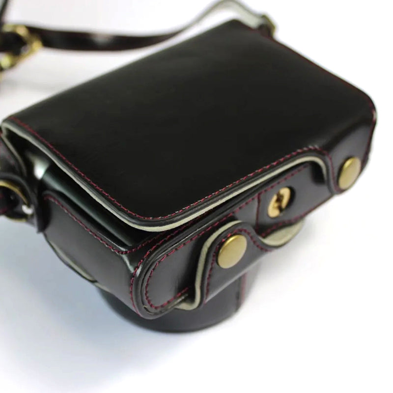 PU Leather Digital Camera Bag for Leica D-LUX 7 Battery Opening Design Protective Cover with Lens Pouch and Shoulder Strap - Black