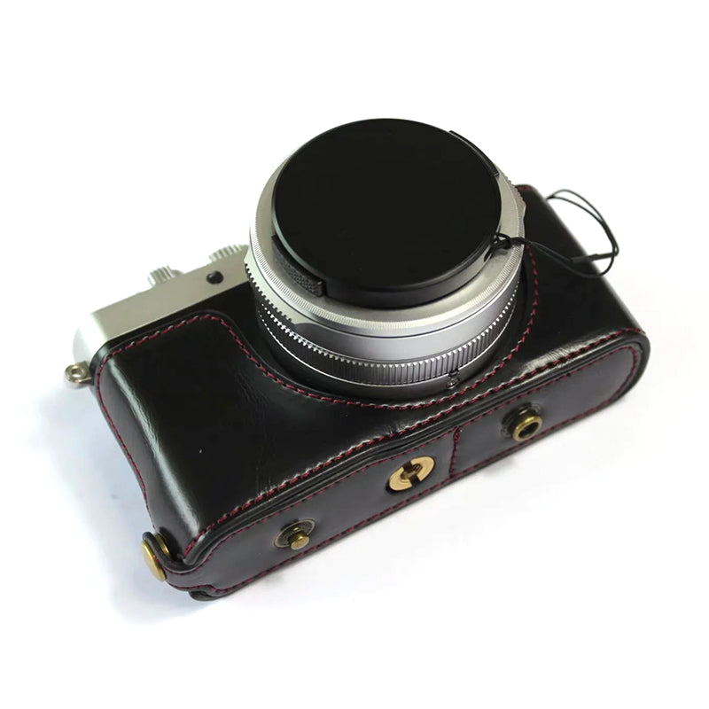 PU Leather Digital Camera Bag for Leica D-LUX 7 Battery Opening Design Protective Cover with Lens Pouch and Shoulder Strap - Black