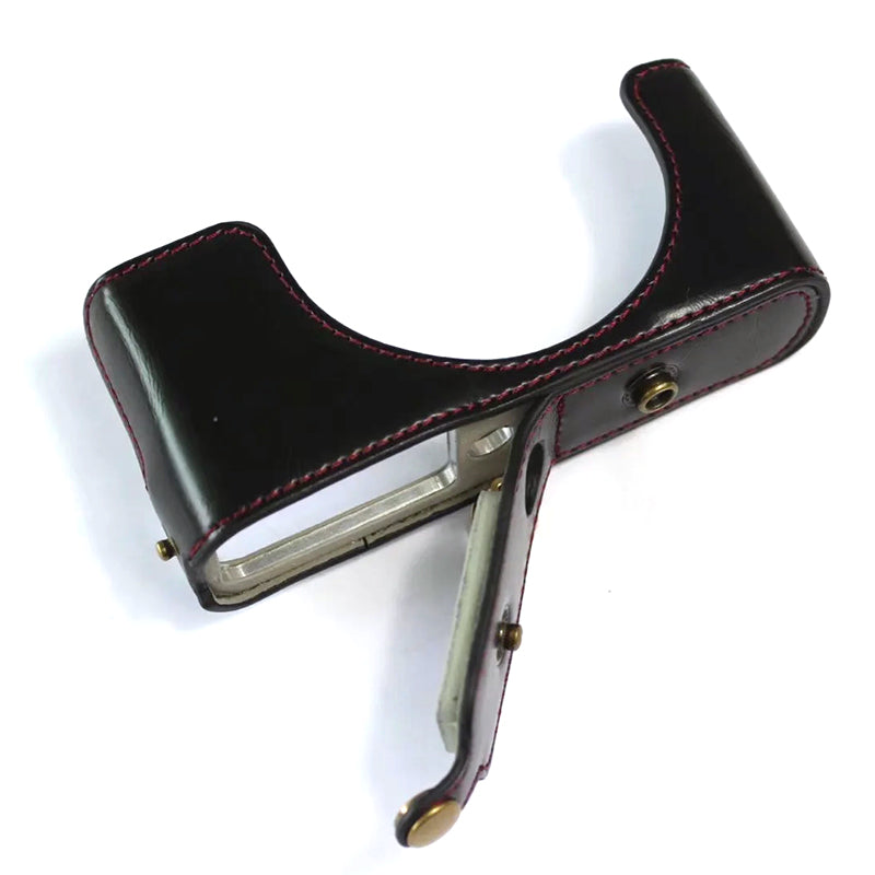 PU Leather Digital Camera Bag for Leica D-LUX 7 Battery Opening Design Protective Cover with Lens Pouch and Shoulder Strap - Black