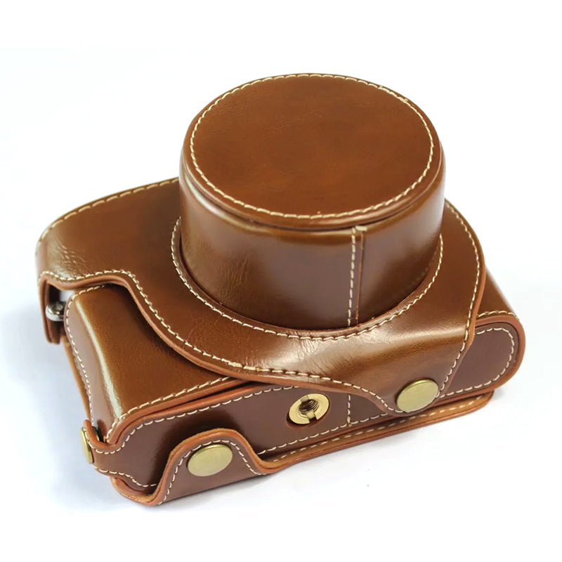 PU Leather Digital Camera Bag for Leica D-LUX 7 Battery Opening Design Protective Cover with Lens Pouch and Shoulder Strap - Brown
