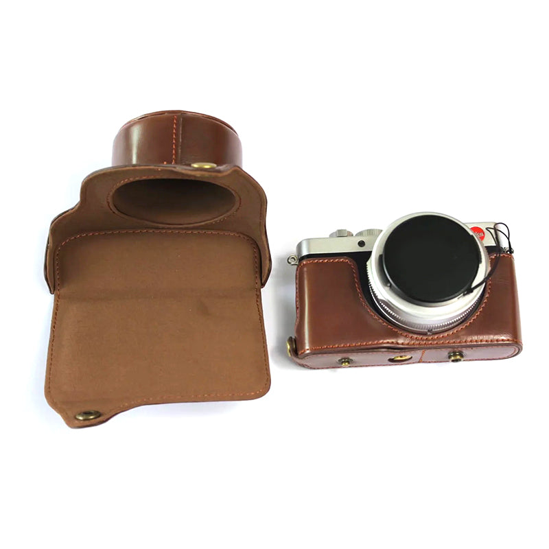 PU Leather Digital Camera Bag for Leica D-LUX 7 Battery Opening Design Protective Cover with Lens Pouch and Shoulder Strap - Coffee