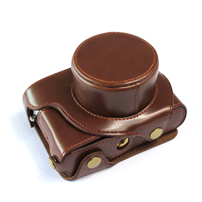 PU Leather Digital Camera Bag for Leica D-LUX 7 Battery Opening Design Protective Cover with Lens Pouch and Shoulder Strap - Coffee