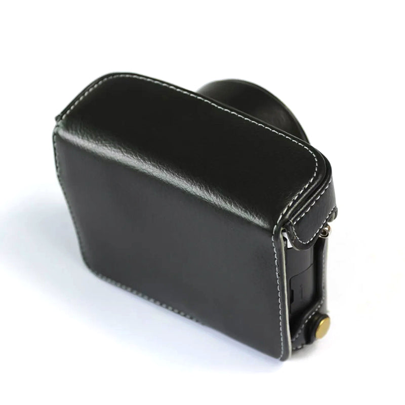 Uniqkart for Leica D-LUX 7 Genuine Split Leather Camera Bag Case Battery Opening Design Protective Cover with Lens Pouch and Shoulder Strap - Black