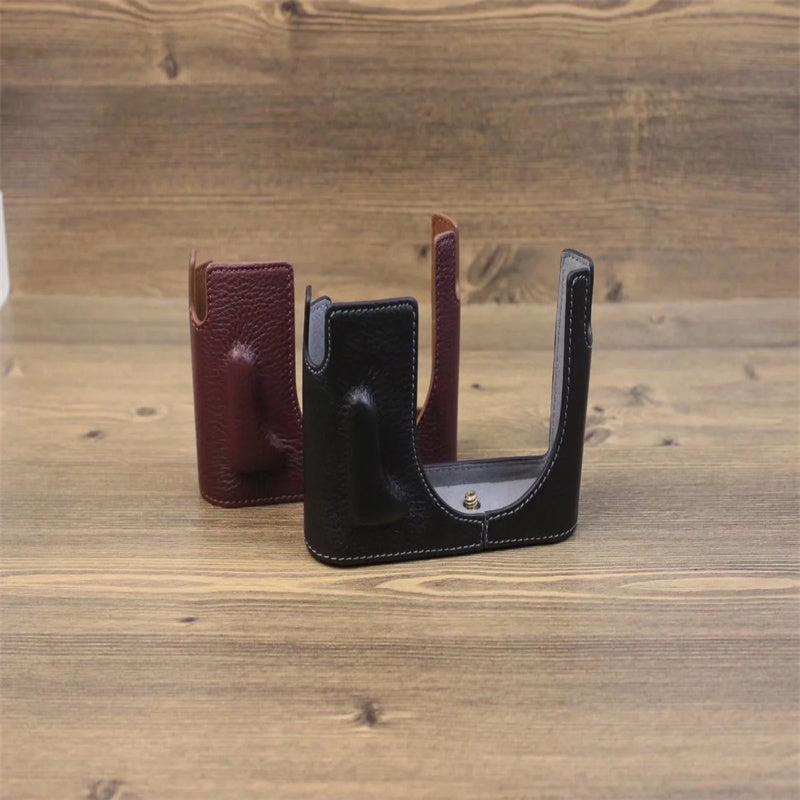 Uniqkart for Leica Q Genuine Leather Bottom Case Digital Camera Protective Half Body Cover with Battery Opening - Black