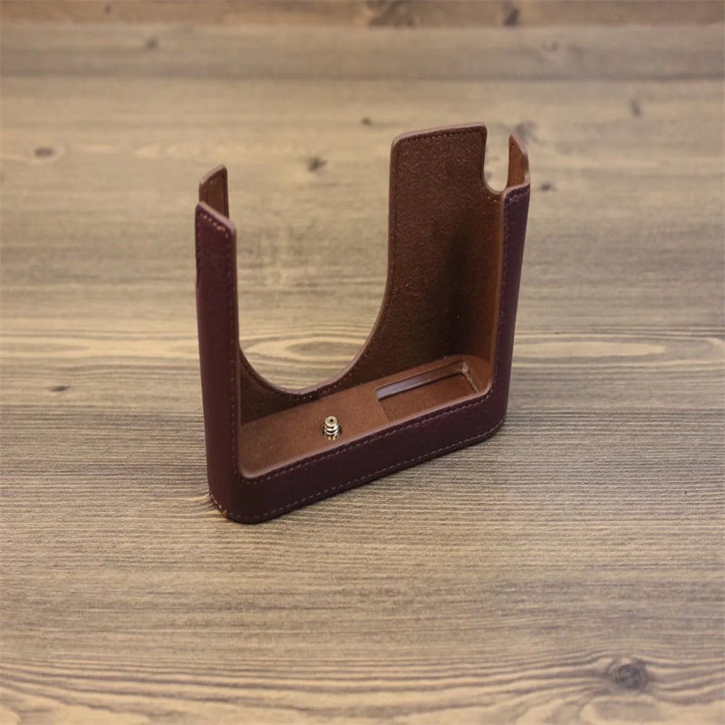 Uniqkart for Leica Q Genuine Leather Bottom Case Digital Camera Protective Half Body Cover with Battery Opening - Coffee