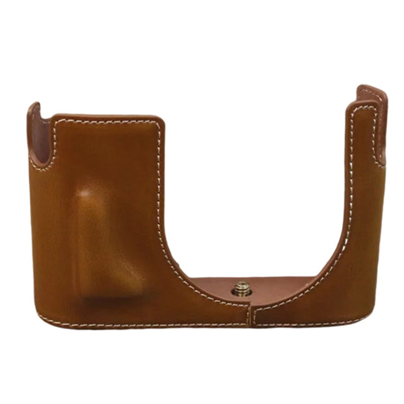 Uniqkart for Leica Q Digital Camera PU Leather Bottom Case Battery Opening Design Protective Half Body Cover - Brown
