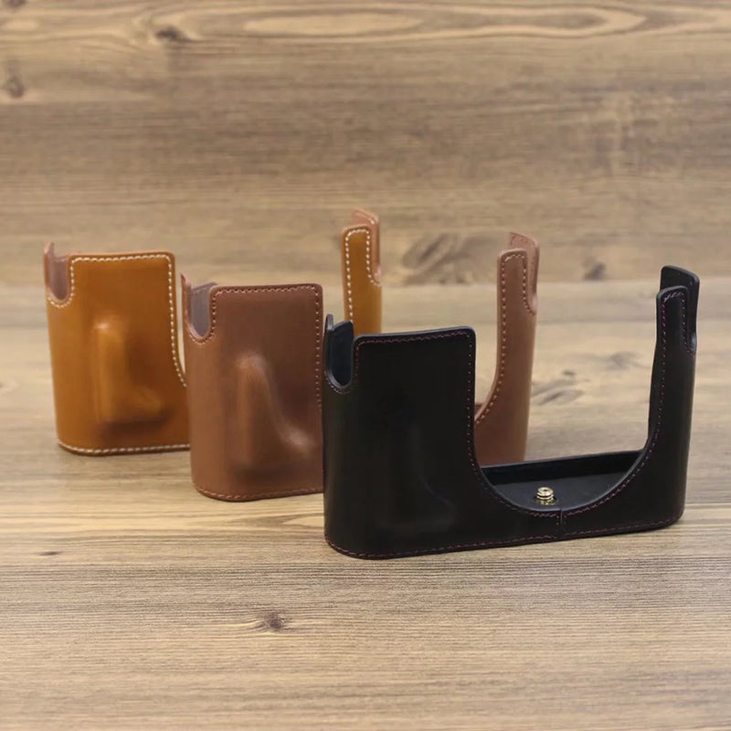 Uniqkart for Leica Q Digital Camera PU Leather Bottom Case Battery Opening Design Protective Half Body Cover - Brown