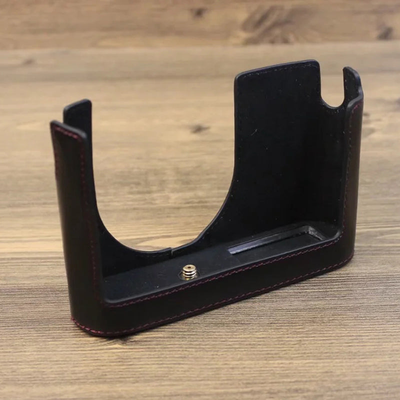 Uniqkart for Leica Q Digital Camera PU Leather Bottom Case Battery Opening Design Protective Half Body Cover - Black