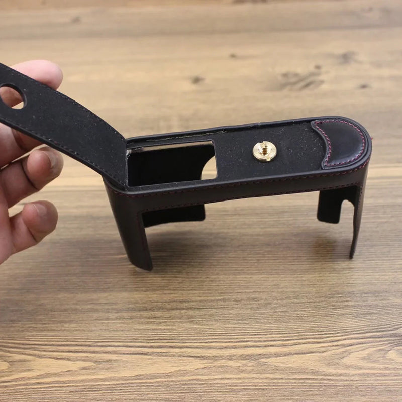 Uniqkart for Leica Q Digital Camera PU Leather Bottom Case Battery Opening Design Protective Half Body Cover - Black