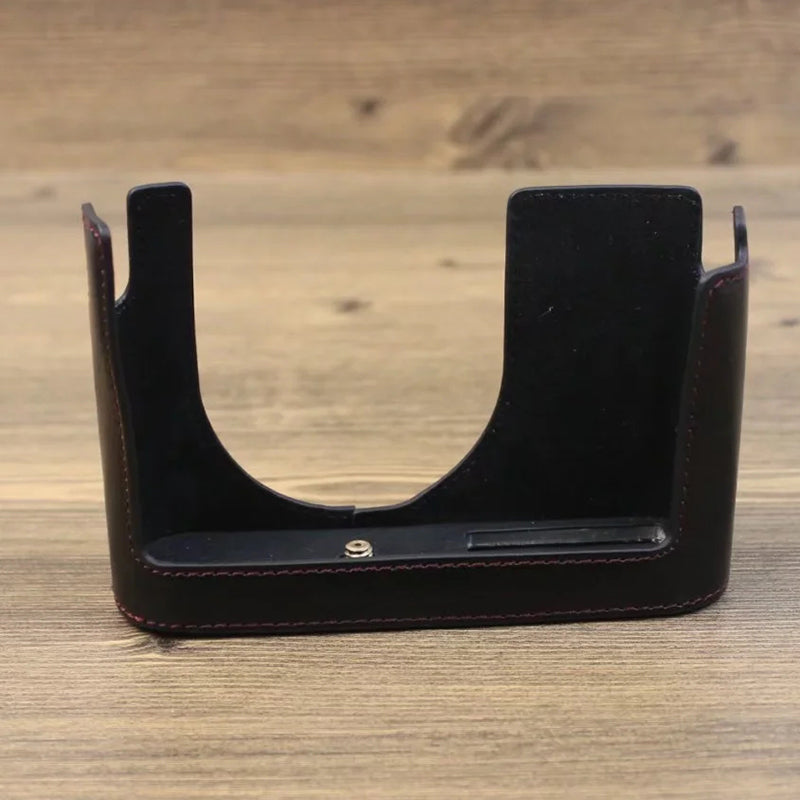 Uniqkart for Leica Q Digital Camera PU Leather Bottom Case Battery Opening Design Protective Half Body Cover - Black