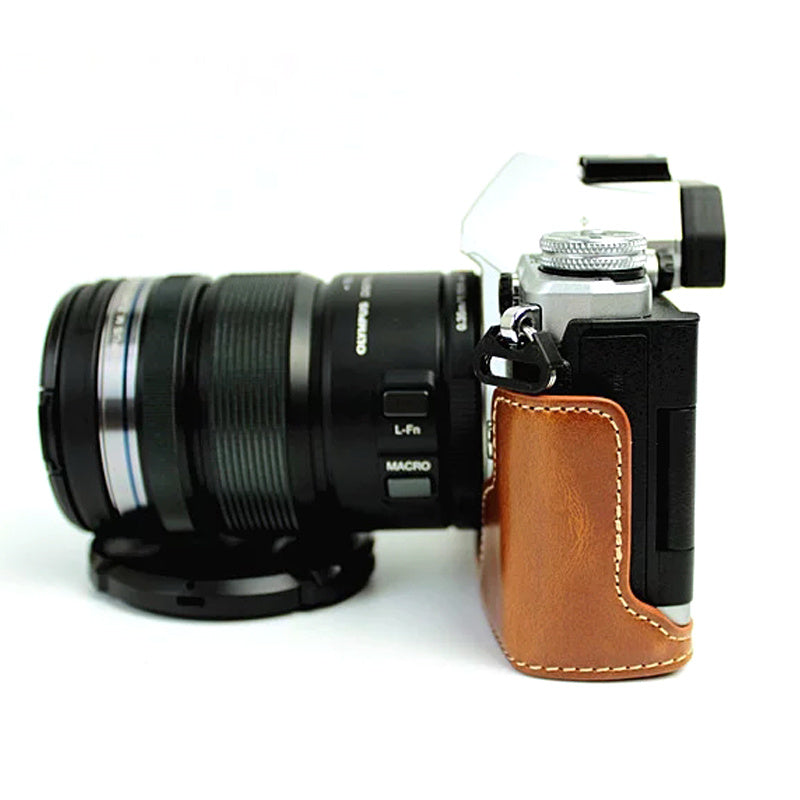 Bottom Case for Olympus E-M5 II/E-M5 Mark II PU Leather Digital Camera Protective Half Body Cover with Battery Opening - Brown