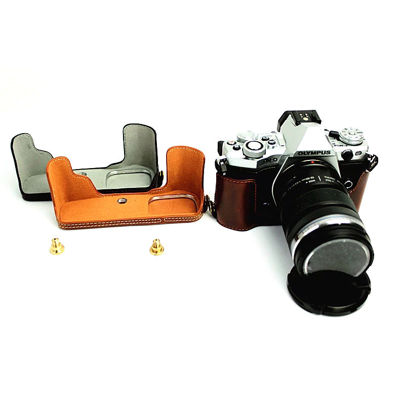 Bottom Case for Olympus E-M5 II/E-M5 Mark II PU Leather Digital Camera Protective Half Body Cover with Battery Opening - Brown