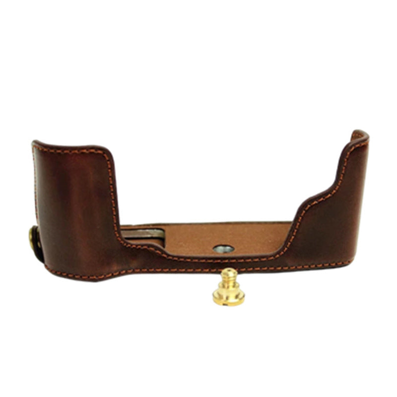 Bottom Case for Olympus E-M5 II/E-M5 Mark II PU Leather Digital Camera Protective Half Body Cover with Battery Opening - Coffee