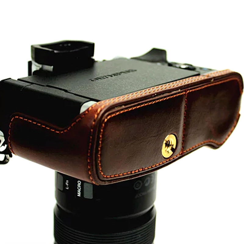 Bottom Case for Olympus E-M5 II/E-M5 Mark II PU Leather Digital Camera Protective Half Body Cover with Battery Opening - Coffee