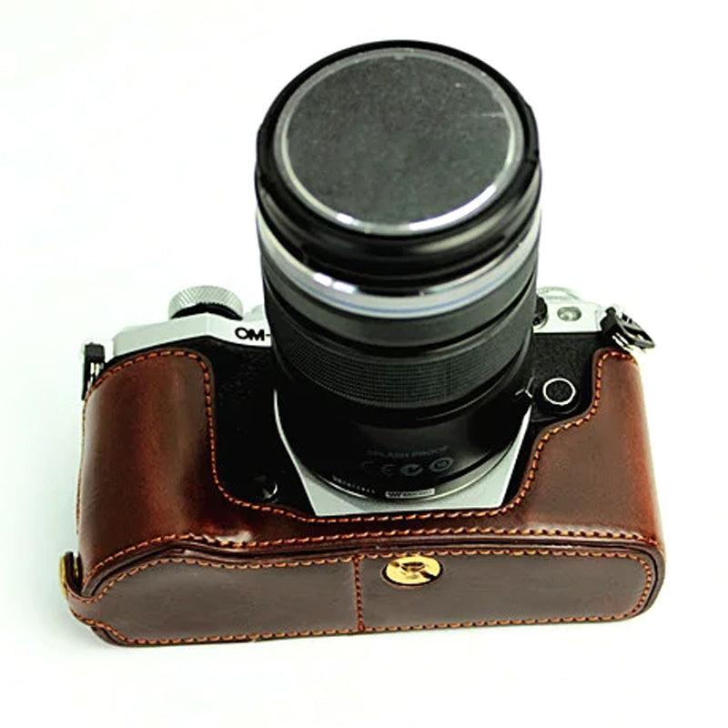 Bottom Case for Olympus E-M5 II/E-M5 Mark II PU Leather Digital Camera Protective Half Body Cover with Battery Opening - Coffee